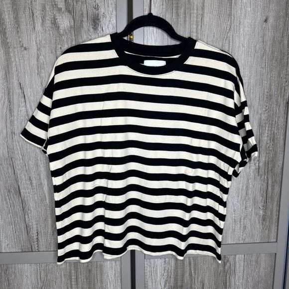 Current Elliott Oversized T Shirt Black White Stripes Short Slvs Distressed 1 - Picture 1 of 8